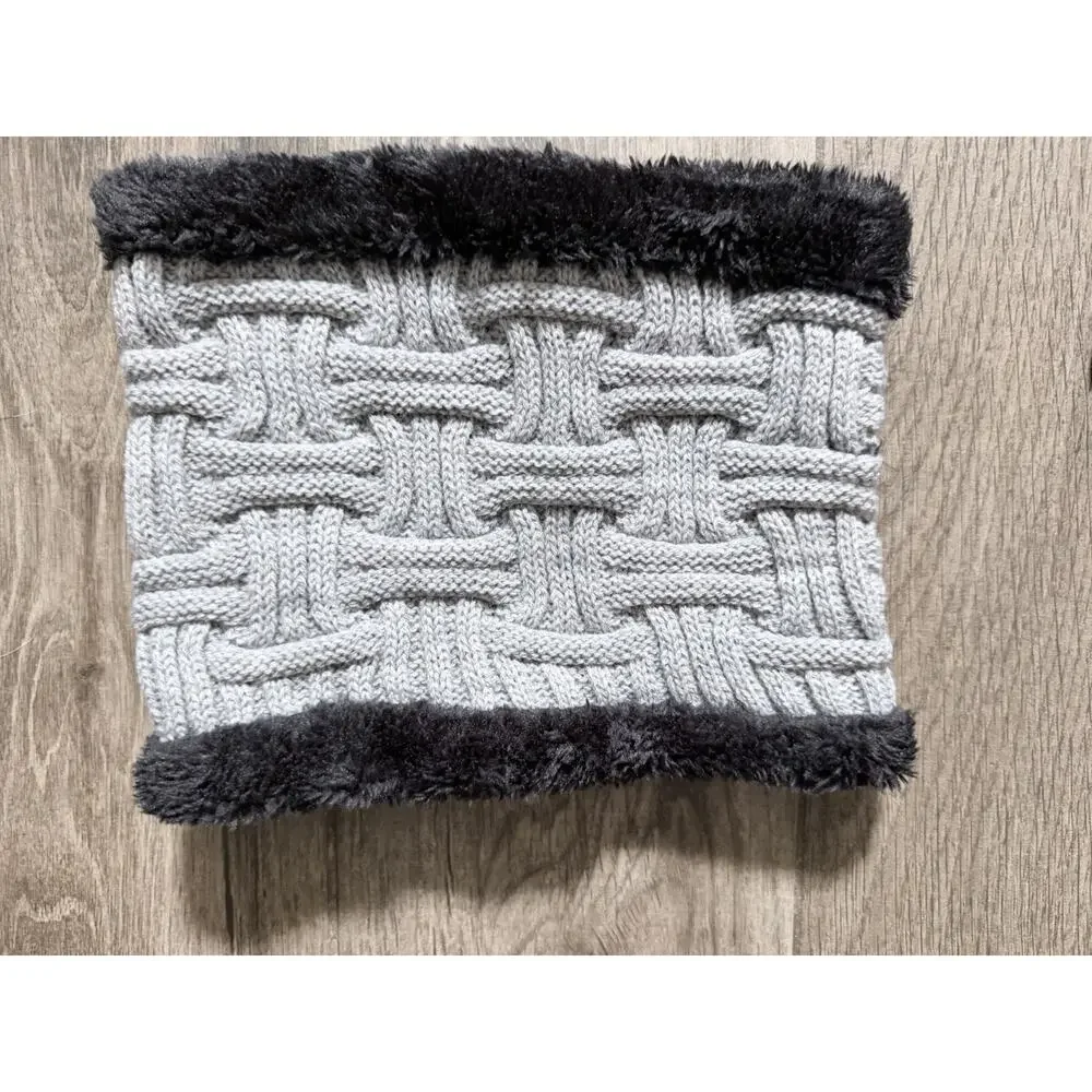 Three Piece Neck, Hat, And Mittens Made For Winter, Black And Gray Brand New